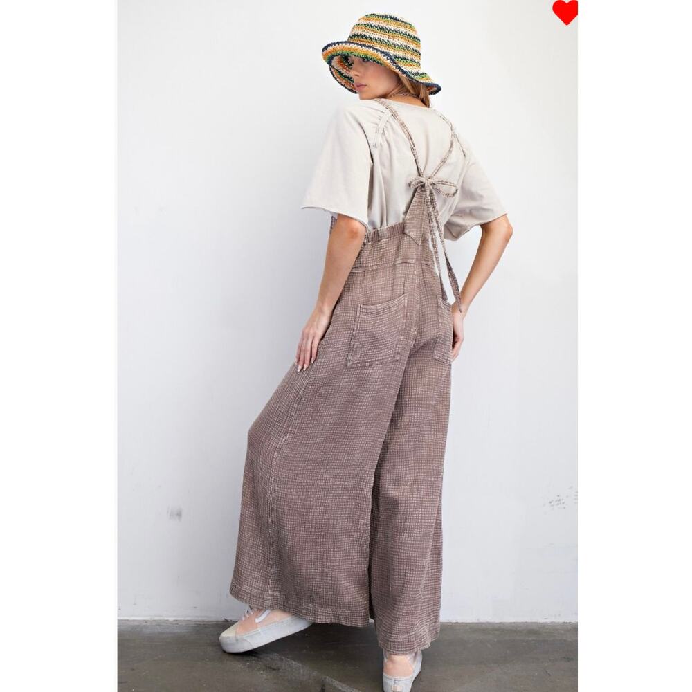 Easel Plus Size-Washed Cotton Jumpsuit/Overall - 1X-3X - Picture 2 of 3